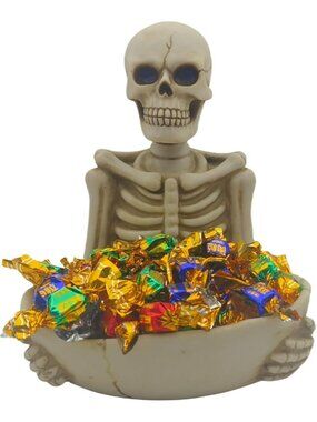 Large Skull Candy Bowl Dish for Halloween Decor, Entryway Key Holder & Snack